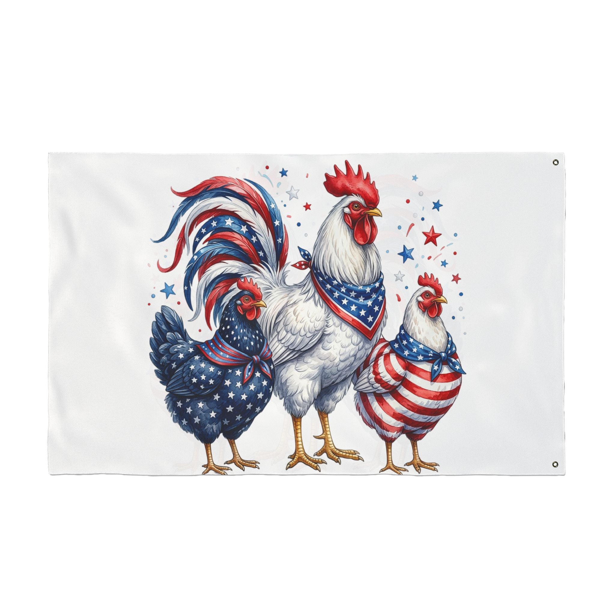 Patriotic Rooster and Hens Double Sided Flag | Flag