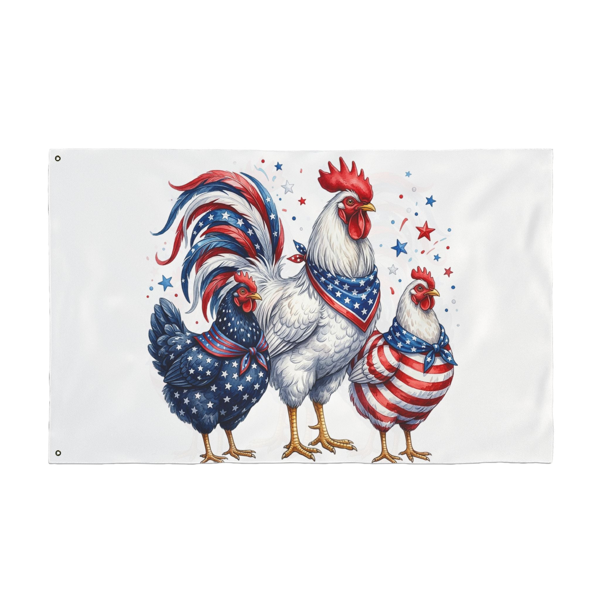 Patriotic Rooster and Hens Double Sided Flag | Flag