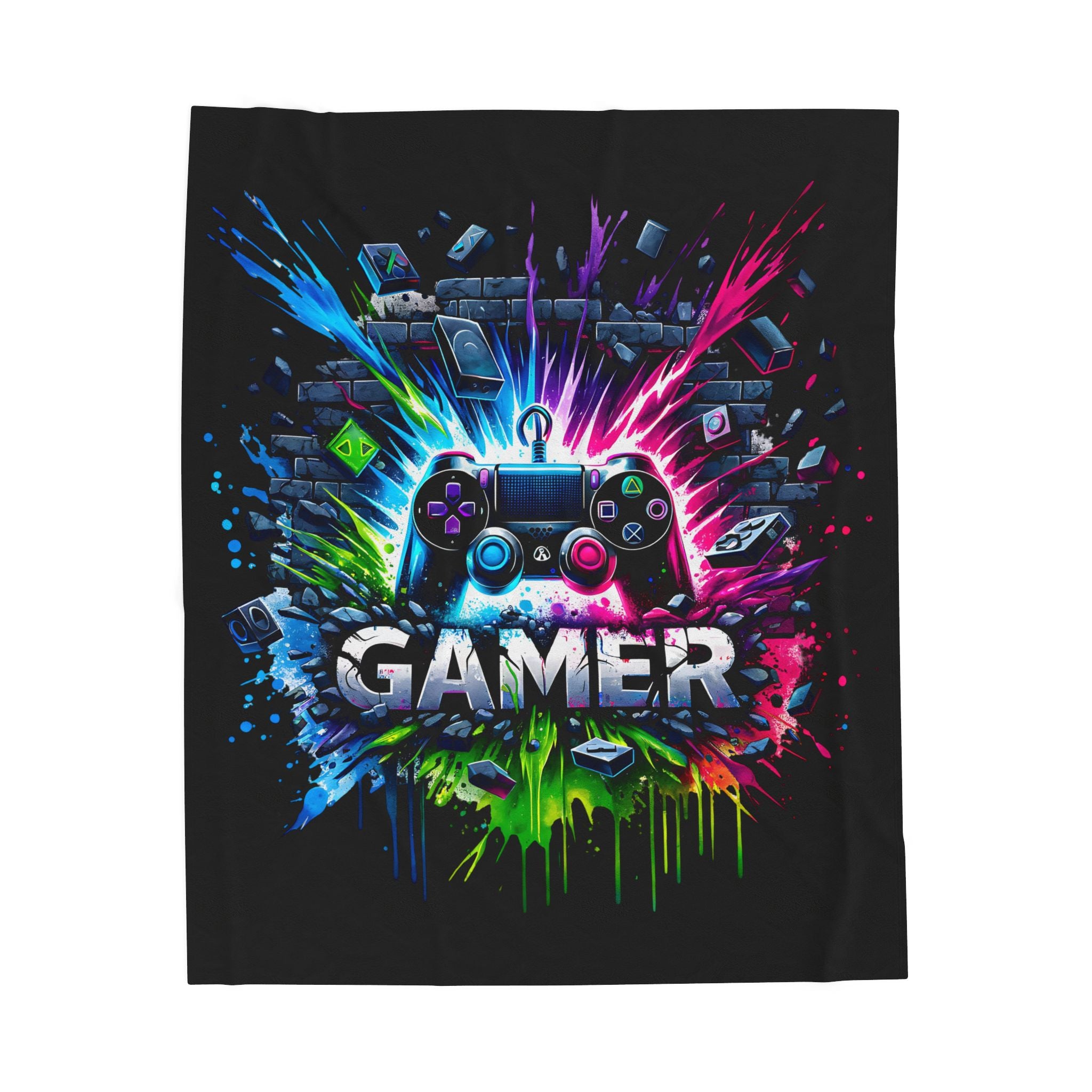 Colorful Gamer Controller Blanket | Video Game Splash Design