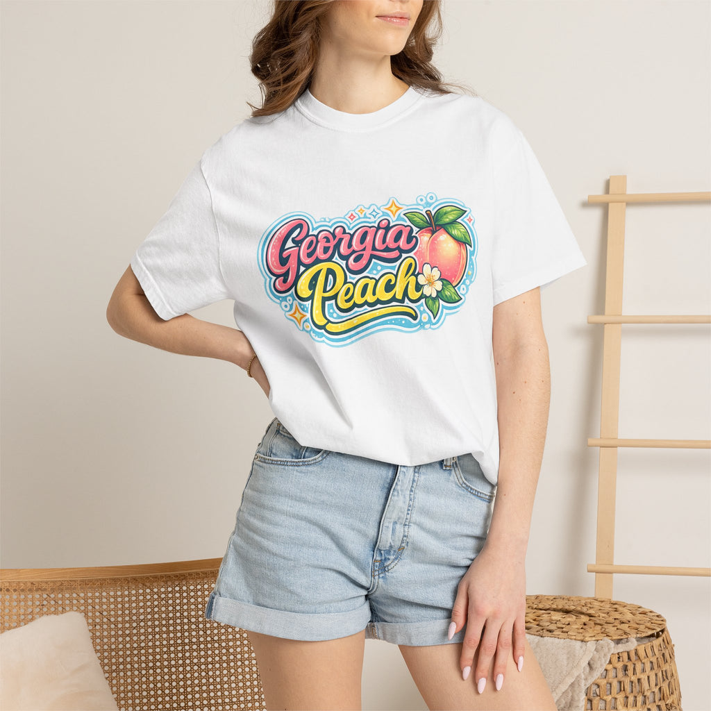 Georgia Peach Retro Illustration T-shirt | Vintage Peach Graphic