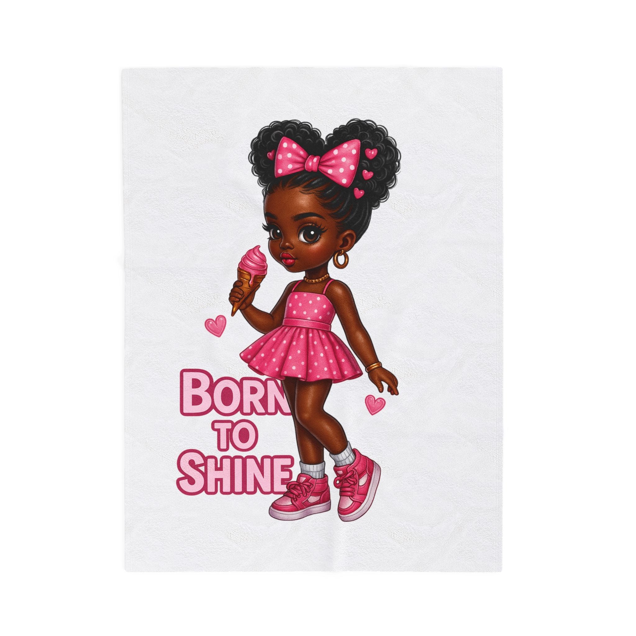 Born to Shine girl illustration Velveteen Blanket | Pink dress, ice cream, hearts
