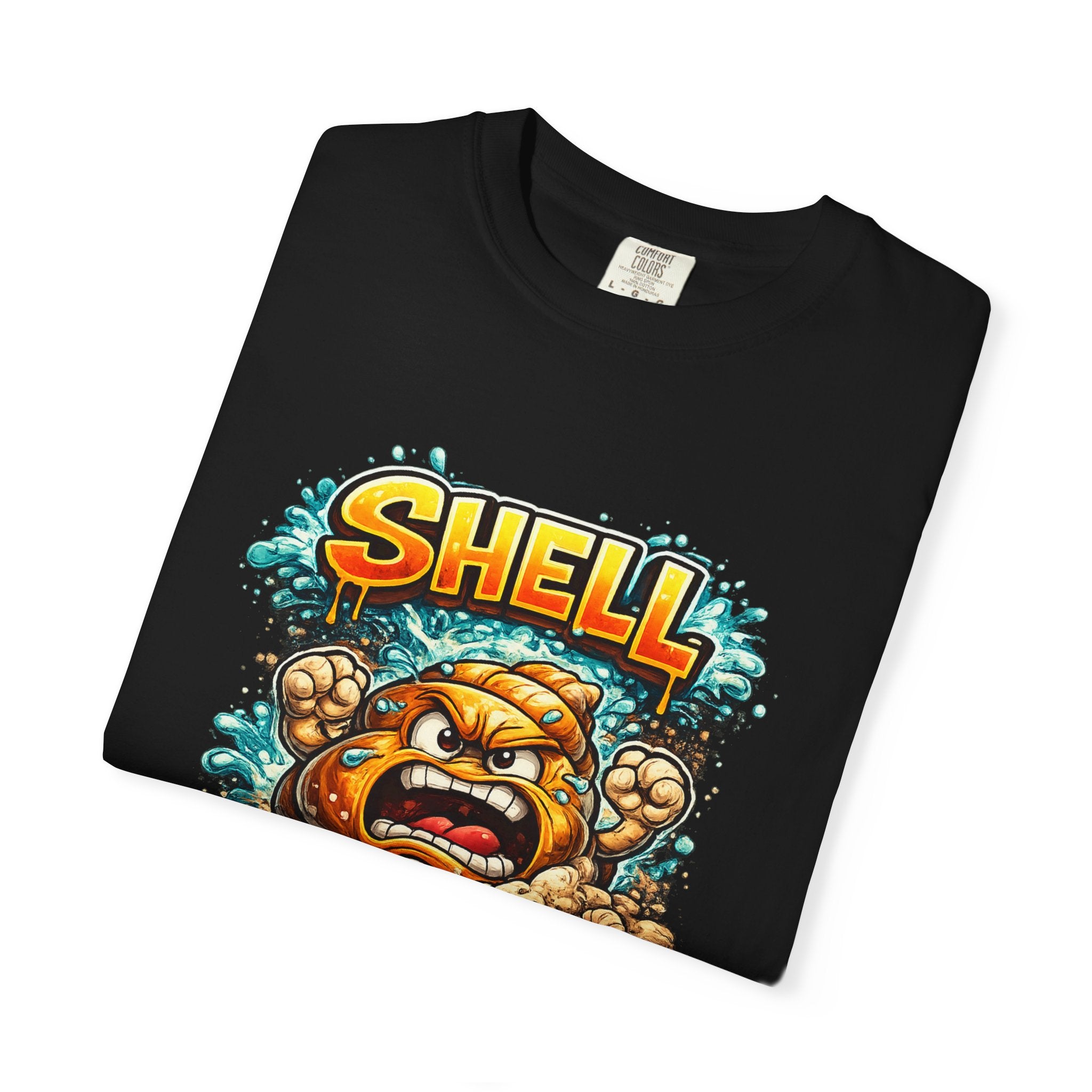Angry Turtle Shell Cartoon T-shirt | Bold Typography, Creature Illustration