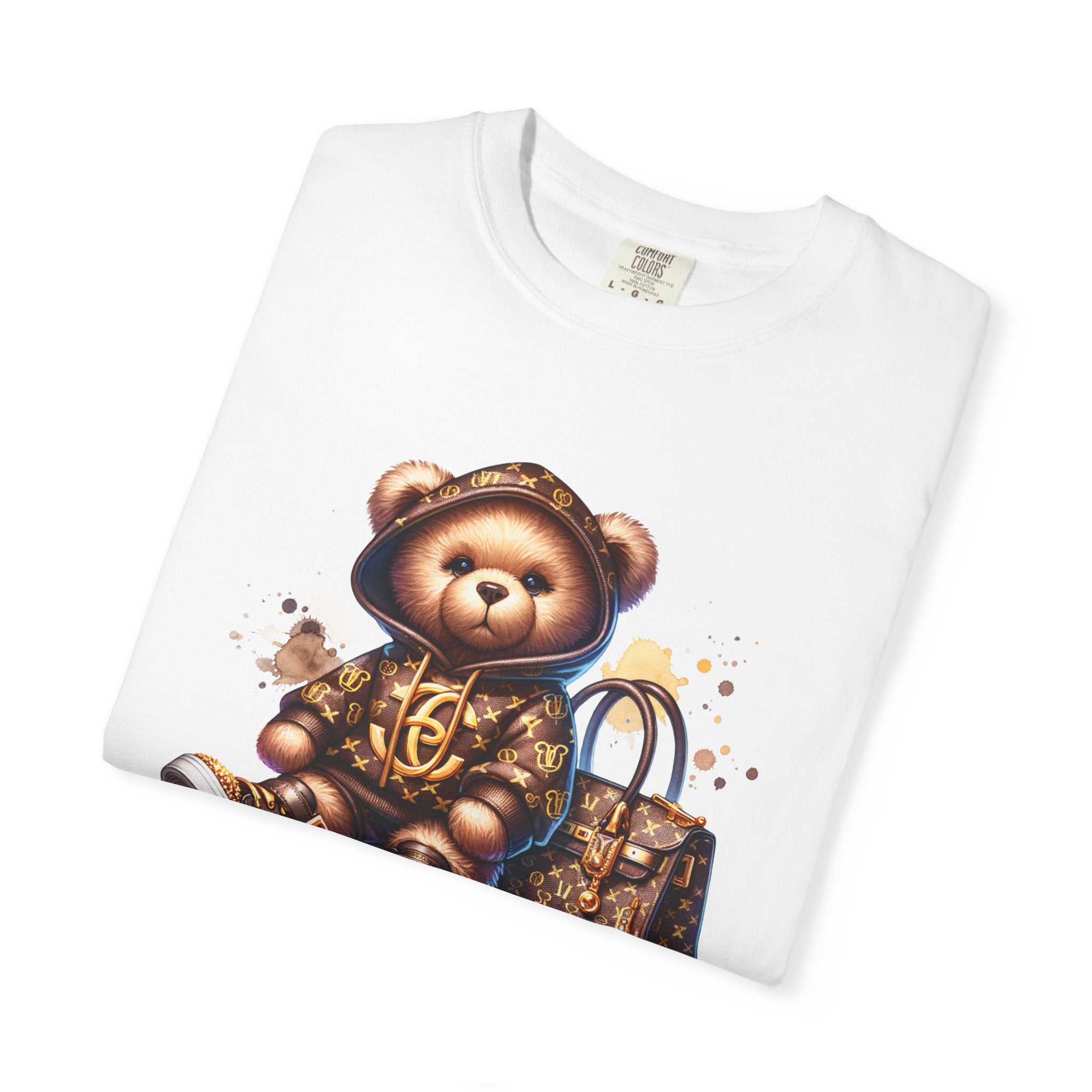 Luxury Teddy Bear with Designer Bag Unisex T-shirt | Cute Fashion Illustration, Designer Graphic Tee, Fashionista Top, Trendy Clothing, Gift