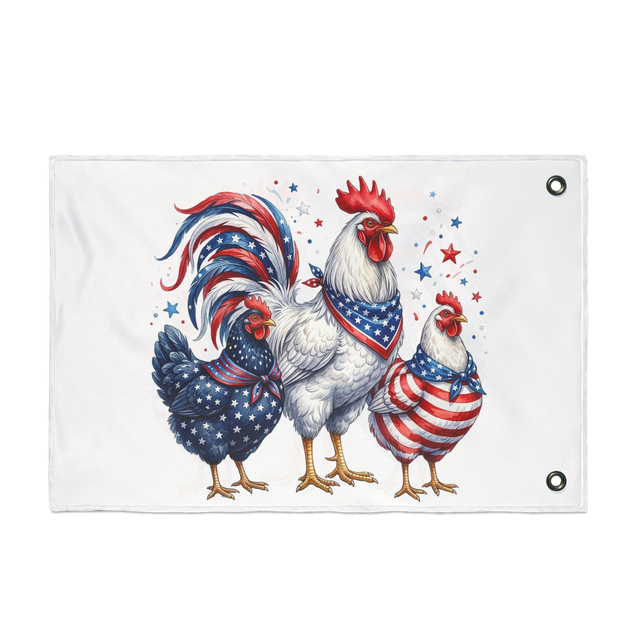 Patriotic Rooster and Hens Double Sided Flag | Flag