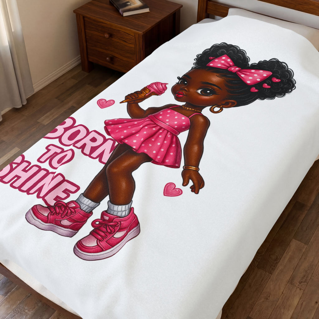 Born to Shine girl illustration Velveteen Blanket | Pink dress, ice cream, hearts