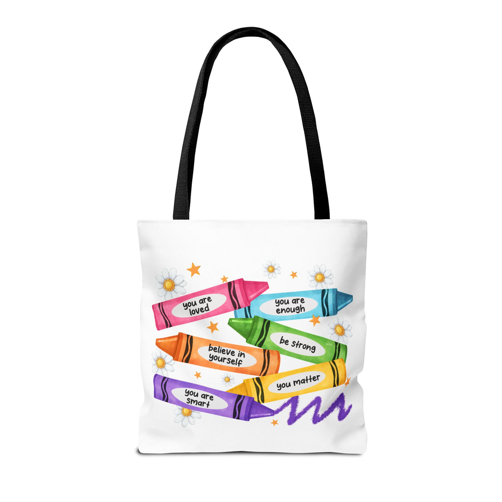 Color the World with Kindness tote bag | crayon positive affirmation design