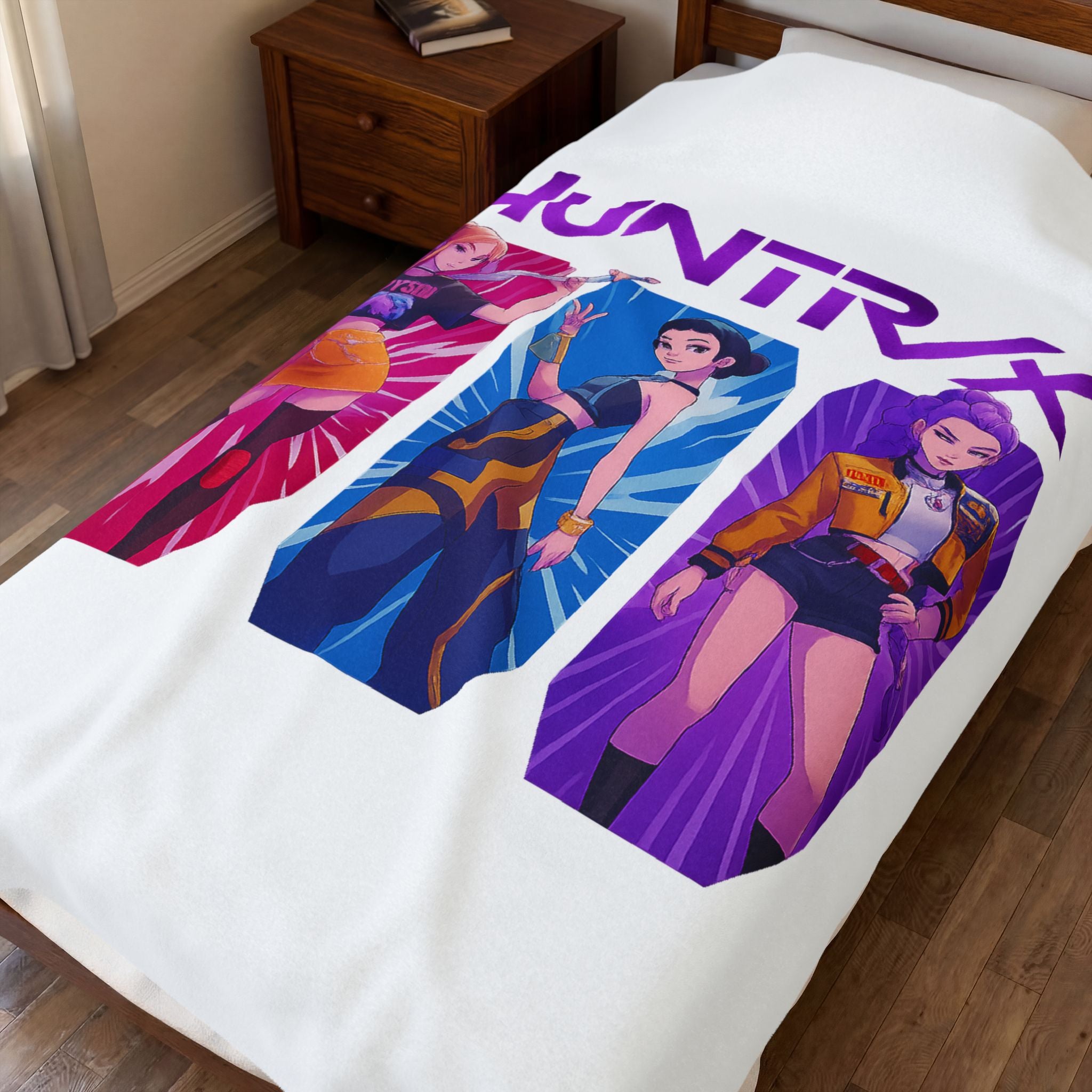 Kawaii Vaporwave Anime Girl Trio Velveteen Plush Blanket | HUNTRX
