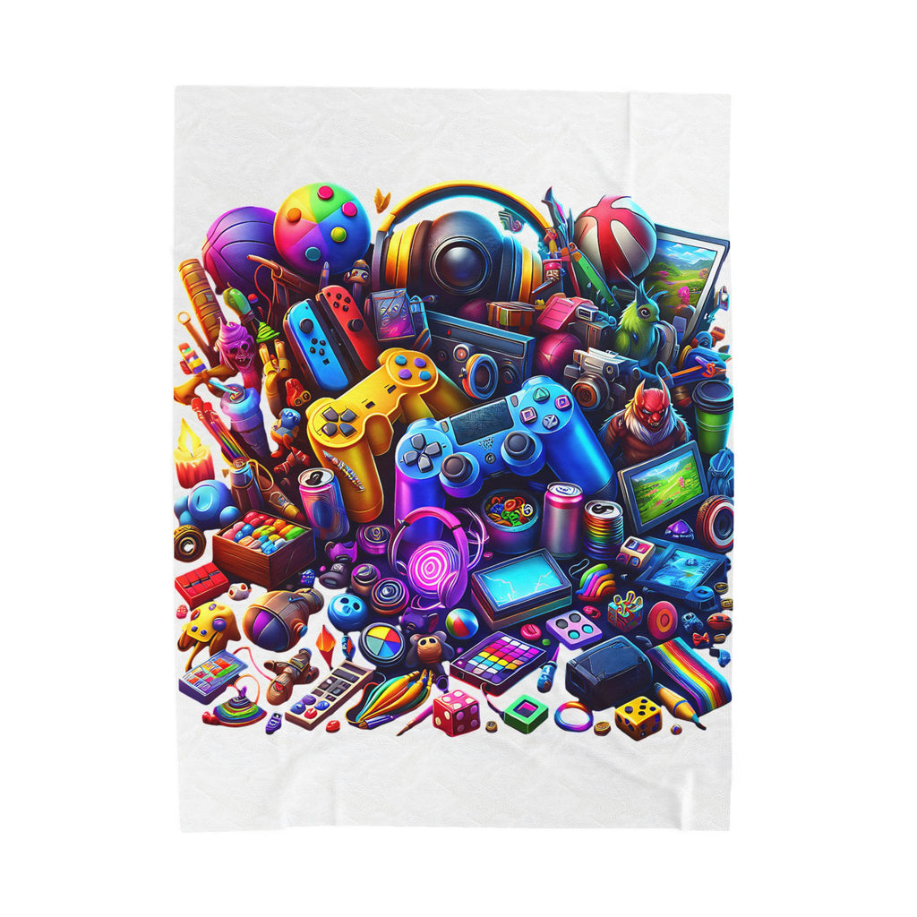 Colorful Video Game Controllers Collage Velveteen Plush Blanket | Gaming Pixels Throw