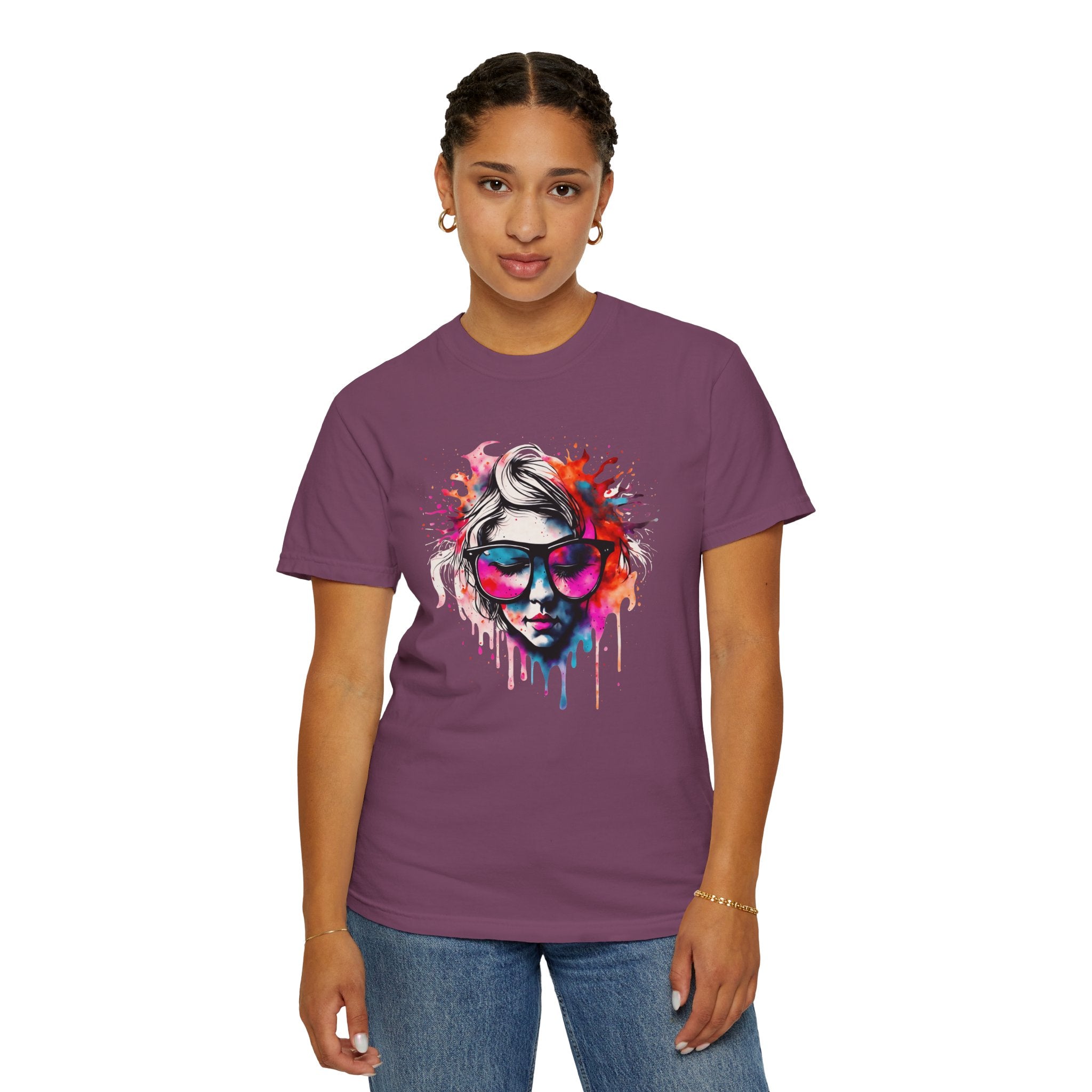 Colorful Drip Sunglasses Portrait T-Shirt | Watercolor Face Art