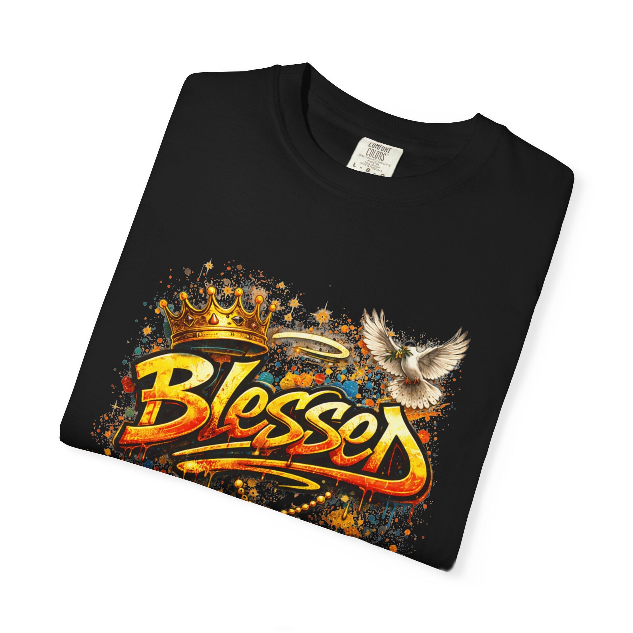 Blessed Graffiti Cross Dove Crown Christian Faith T-shirt