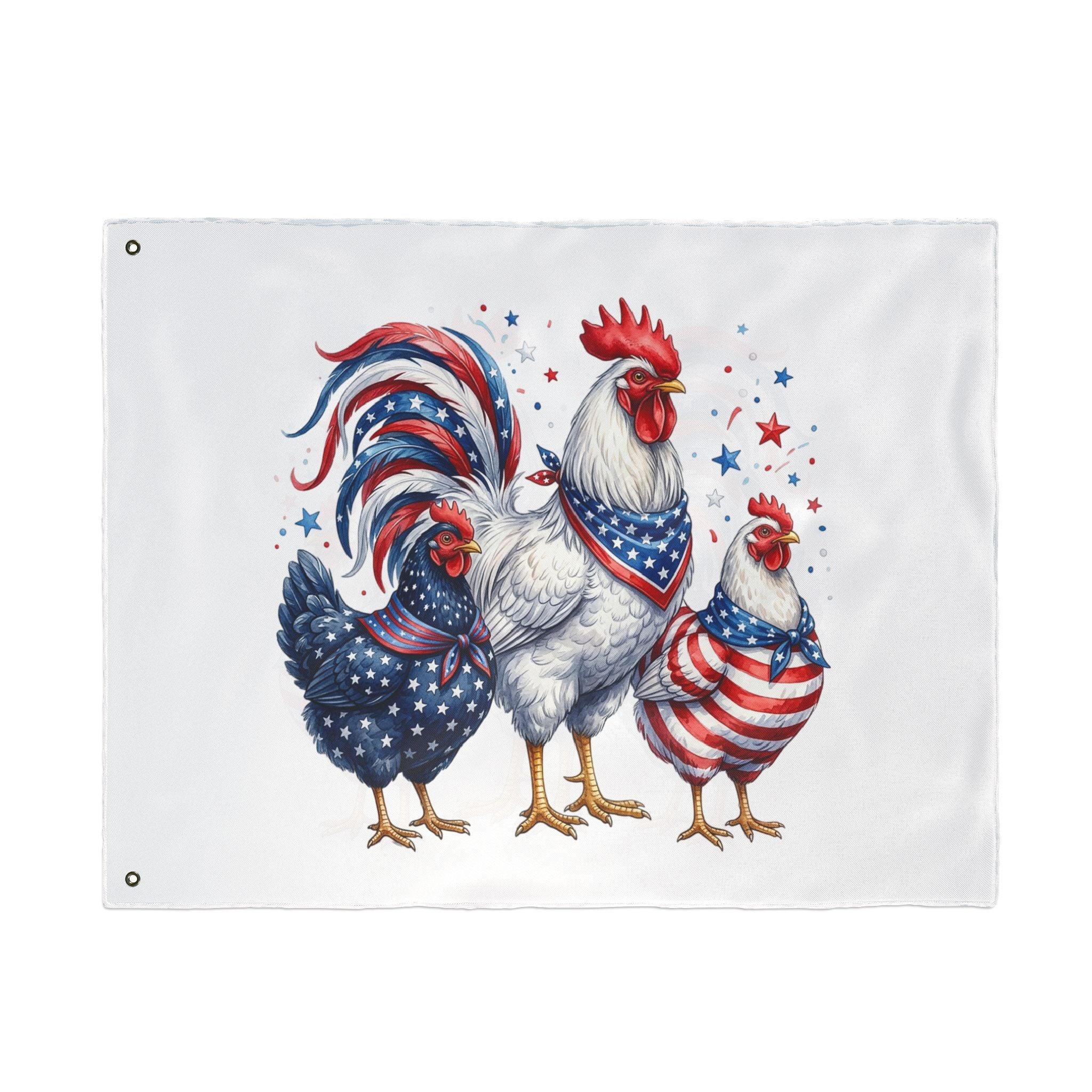 Patriotic Rooster and Hens Double Sided Flag | Flag