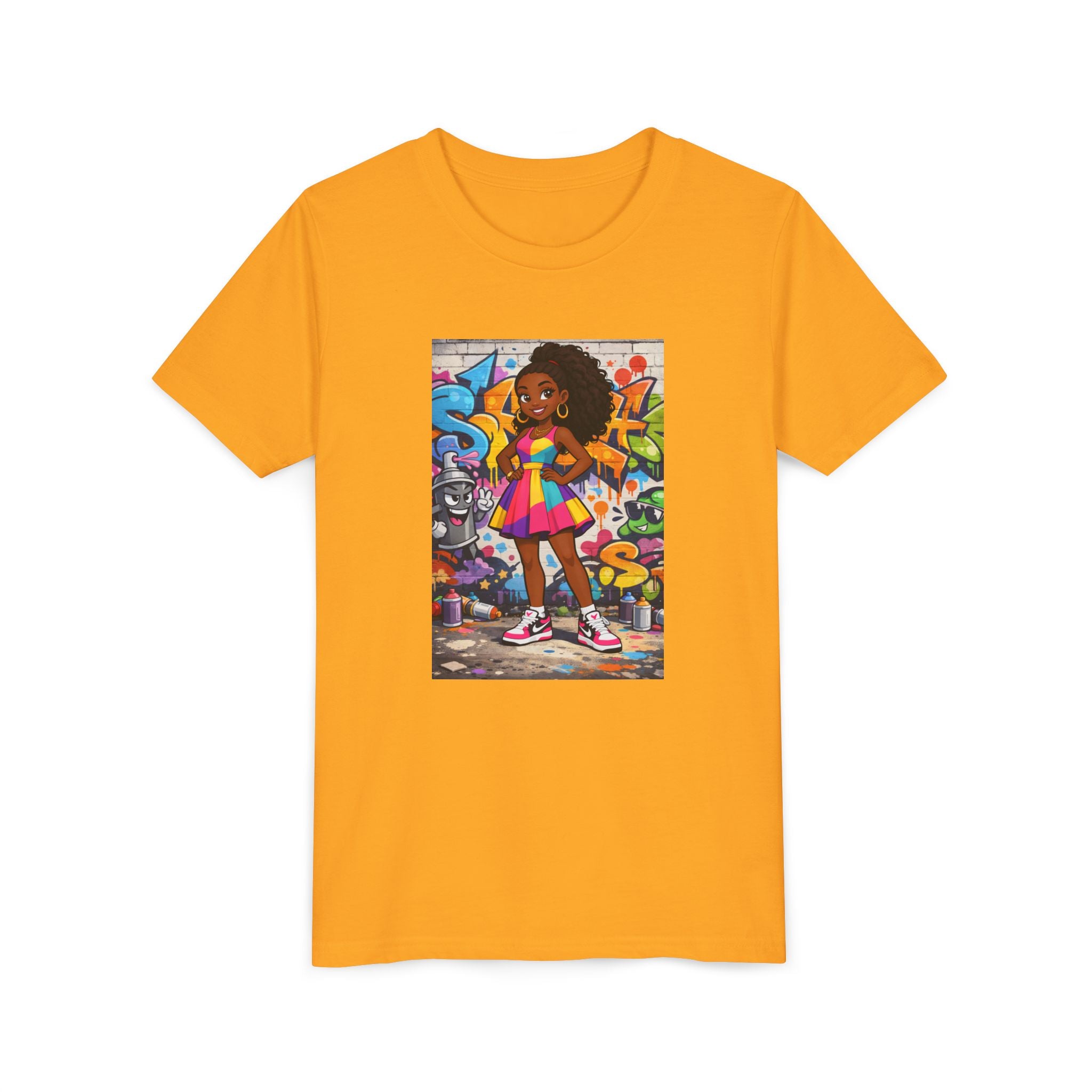 Girl with Boombox Graffiti Youth Tee | Colorful Skateboard Street Art