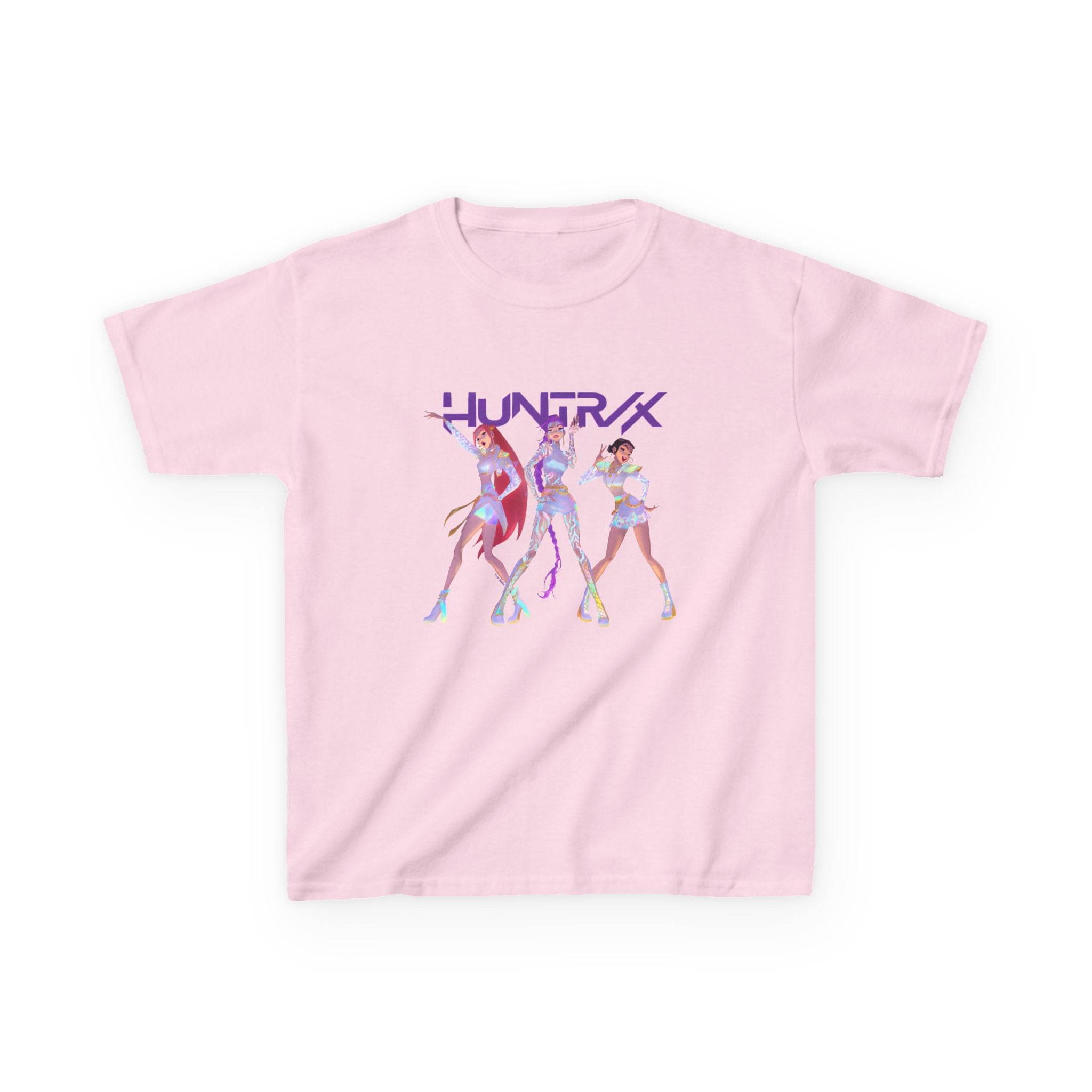 HUNTRIX Anime Girl Trio Retro Futuristic Dance Kids Tee | Neon Cyber Pop