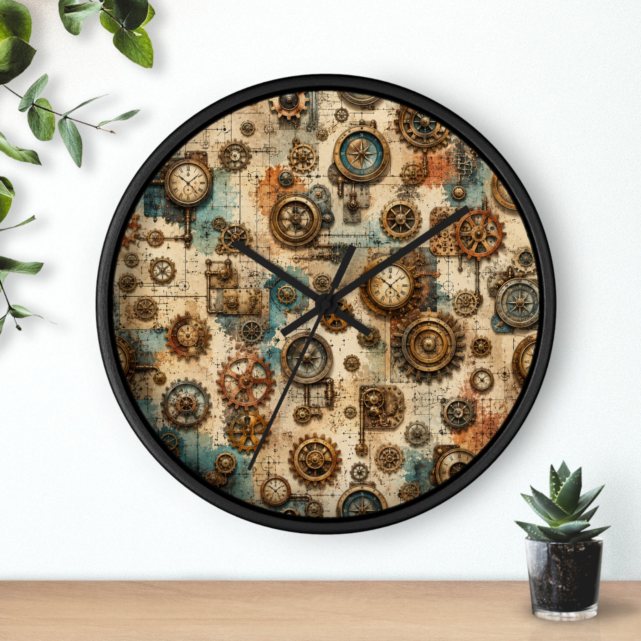 Steampunk Gears Wall Clock, Vintage Industrial Gearwork Timepiece