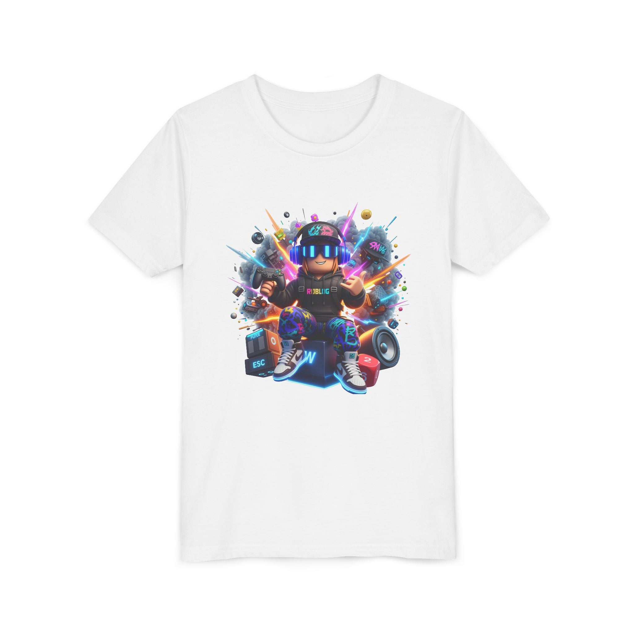Neon Gamer Character Youth Short Sleeve Tee | Retro Arcade Controller