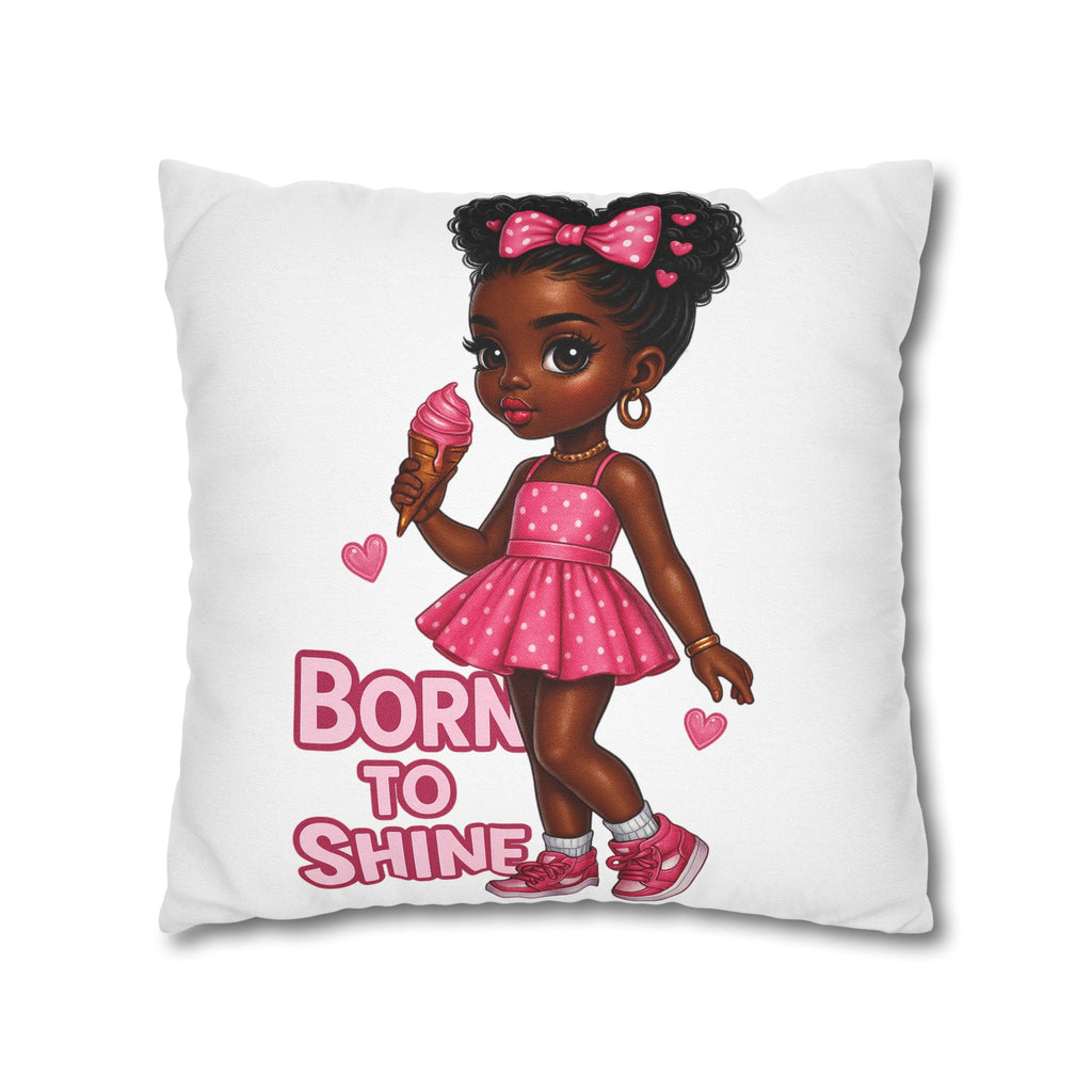 Born to Shine Cute Black Girl Illustration Pillowcase | Pink Dress