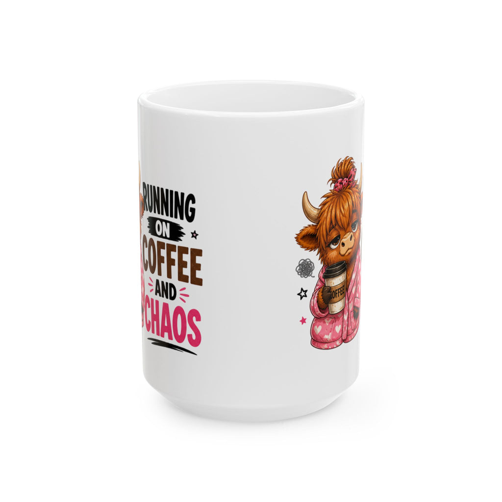 Running on Coffee and Chaos Highland Cow Mug | Cute Cow Coffee Mug