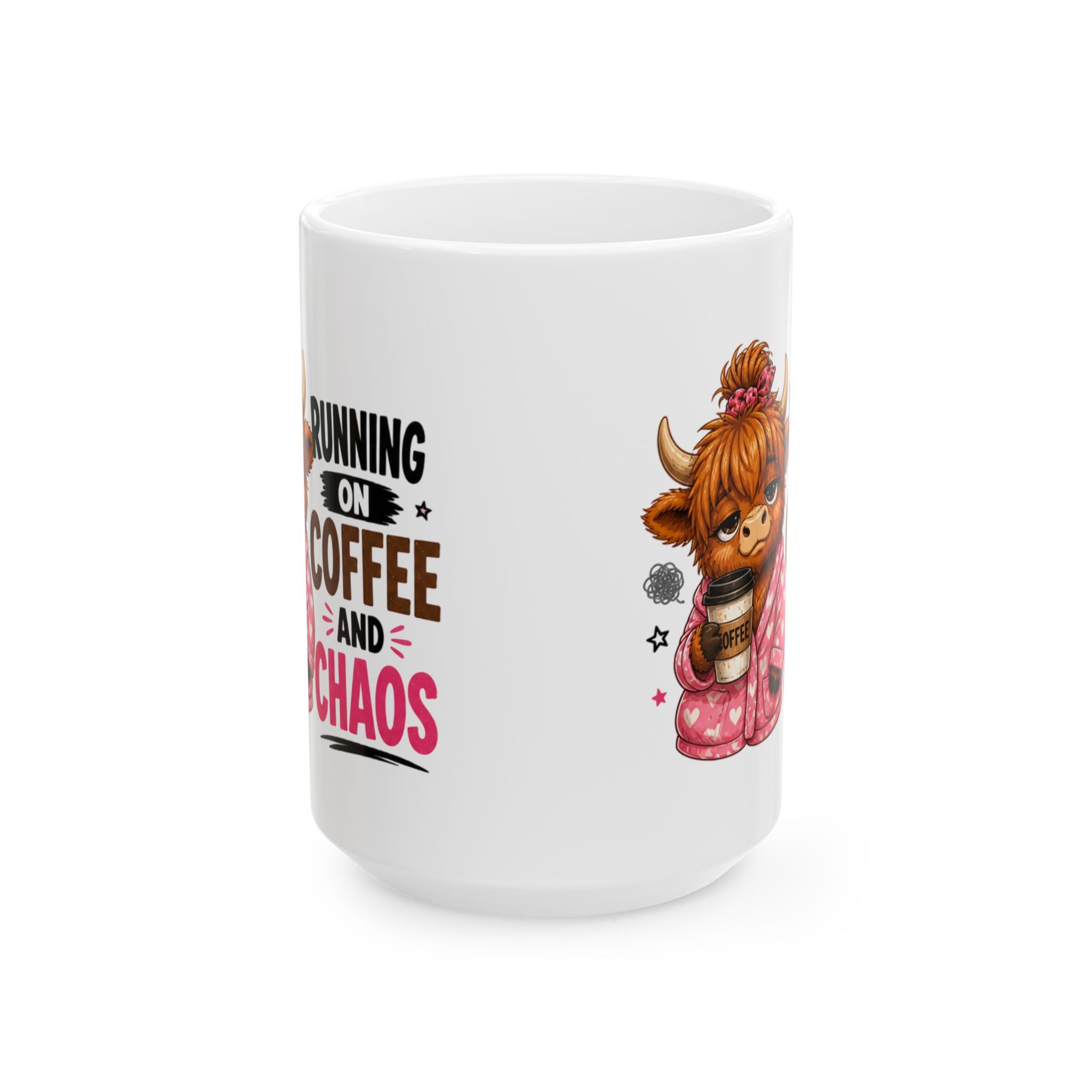 Running on Coffee and Chaos Highland Cow Mug | Cute Cow Coffee Mug