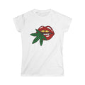 Red Lips with Gold Teeth Cannabis Leaf Tee | Marijuana Bite Design