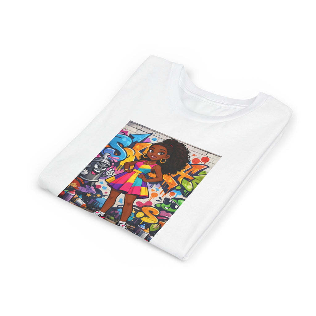 Girl with Boombox Graffiti Youth Tee | Colorful Skateboard Street Art