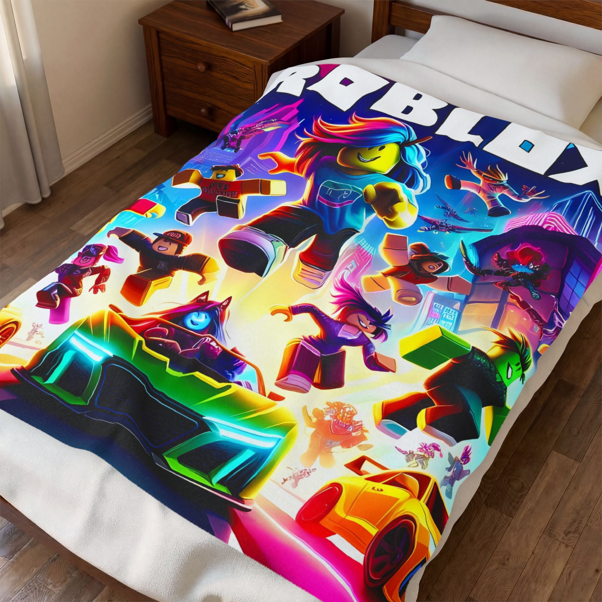 Roblox Characters Velveteen Plush Blanket | Neon Game Scene