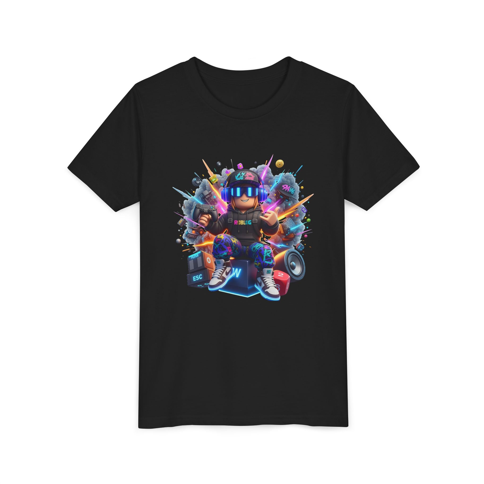 Neon Gamer Character Youth Short Sleeve Tee | Retro Arcade Controller