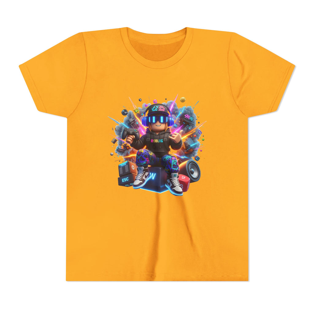 Neon Gamer Character Youth Short Sleeve Tee | Retro Arcade Controller