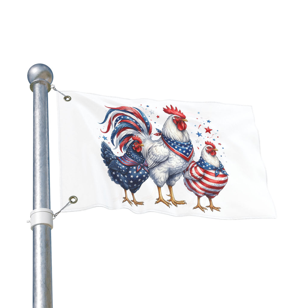 Patriotic Rooster and Hens Double Sided Flag | Flag