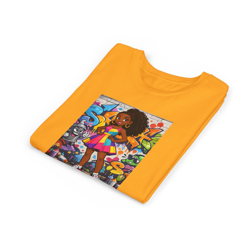 Girl with Boombox Graffiti Youth Tee | Colorful Skateboard Street Art