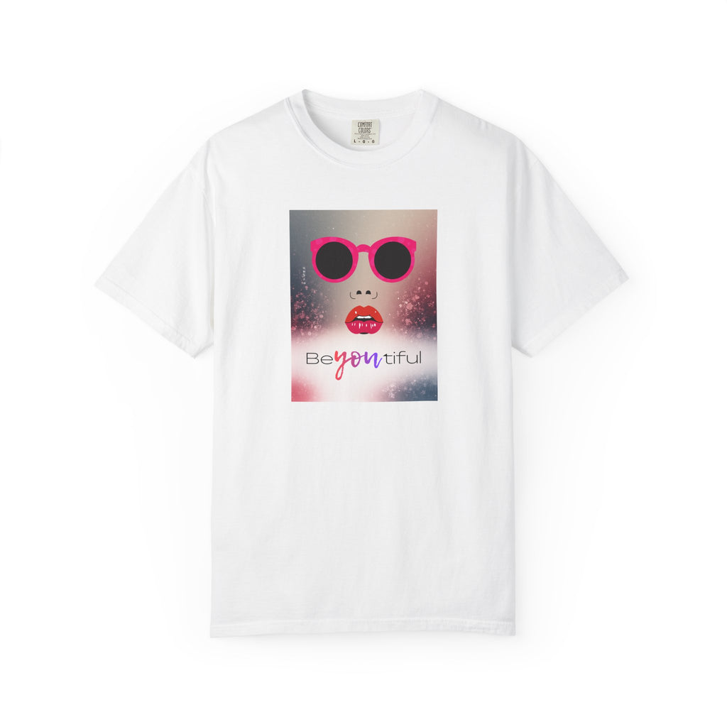 BeYOUtiful Face Graphic T-Shirt | Pink Sunglasses Lip Art