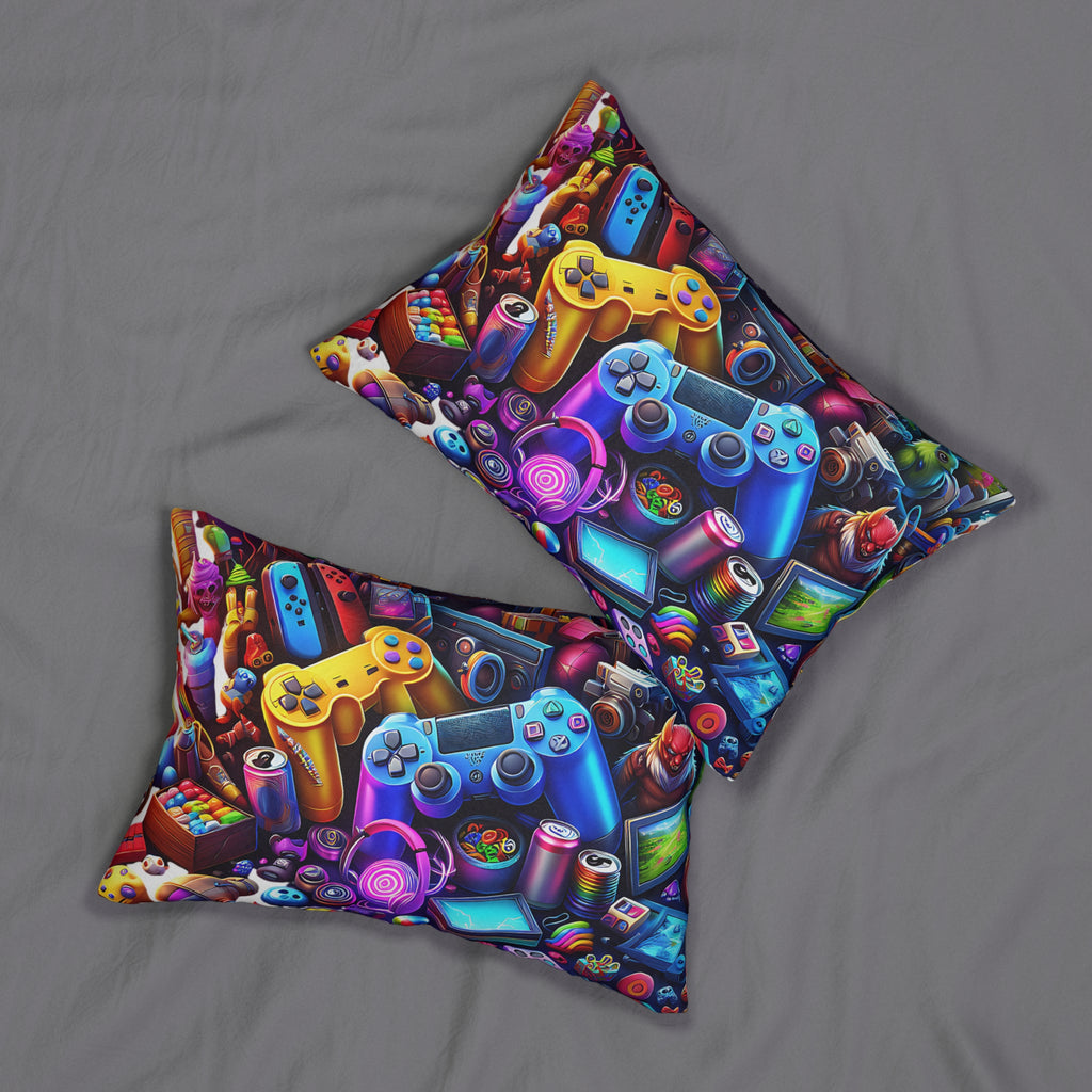 Colorful Gaming Controllers Lumbar Pillow | Gamer Room Decor