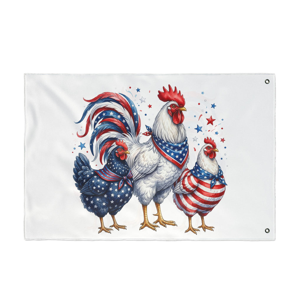 Patriotic Rooster and Hens Double Sided Flag | Flag