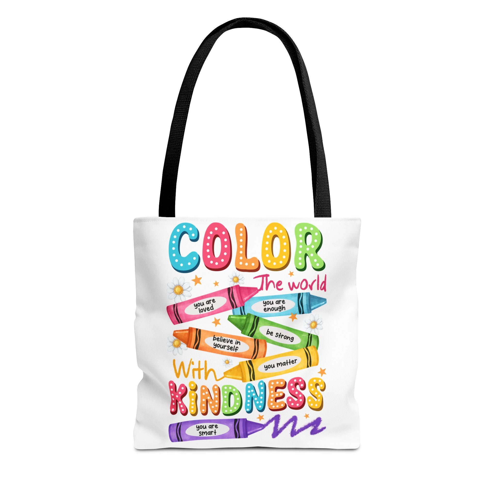 Color the World with Kindness tote bag | crayon positive affirmation design