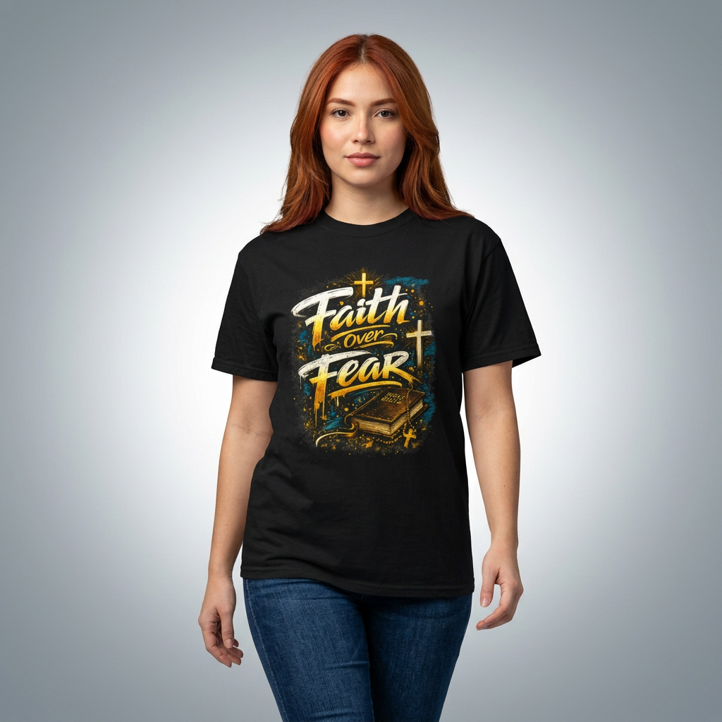 Faith Over Fear Christian Cross T-shirt | Bible Verse Typography
