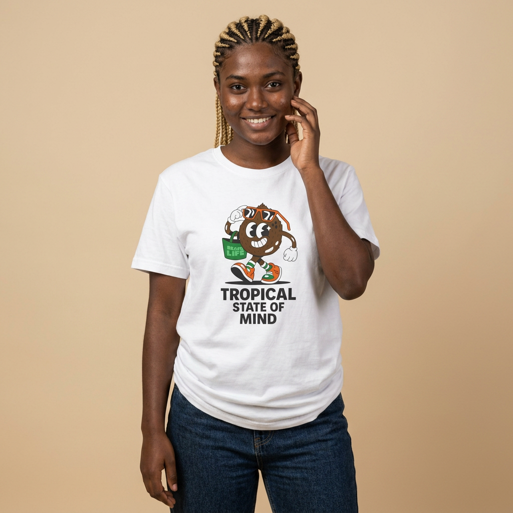 T-Shirt — Tropical State of Mind Coconut Cartoon Graphic Tee