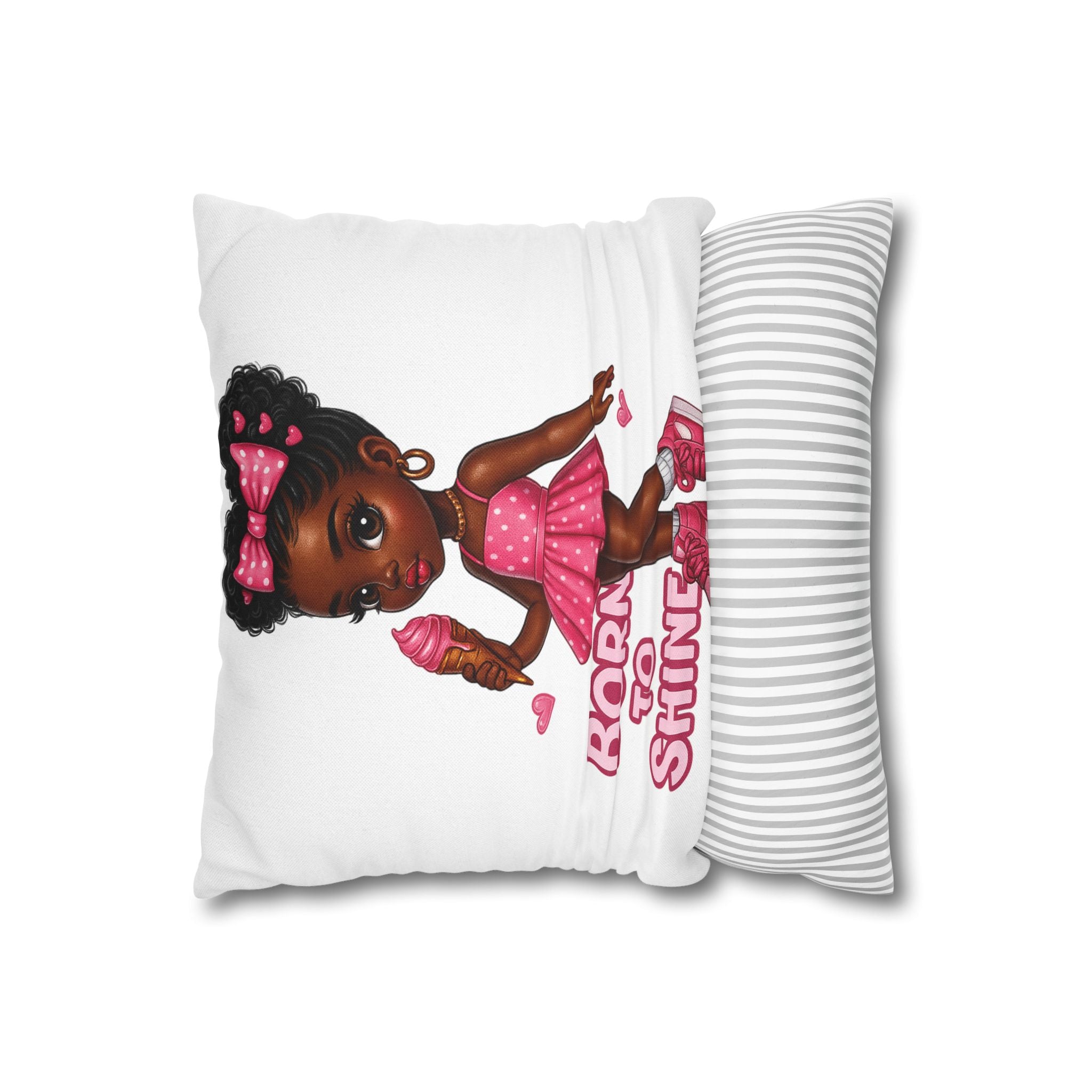 Born to Shine Cute Black Girl Illustration Pillowcase | Pink Dress