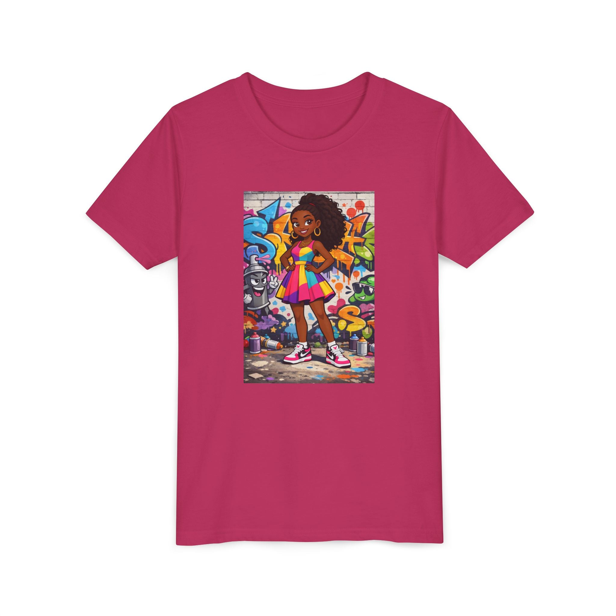 Girl with Boombox Graffiti Youth Tee | Colorful Skateboard Street Art
