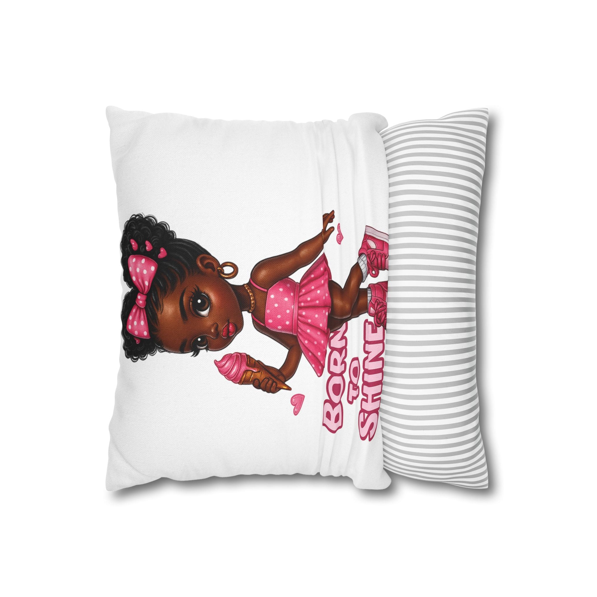 Born to Shine Cute Black Girl Illustration Pillowcase | Pink Dress