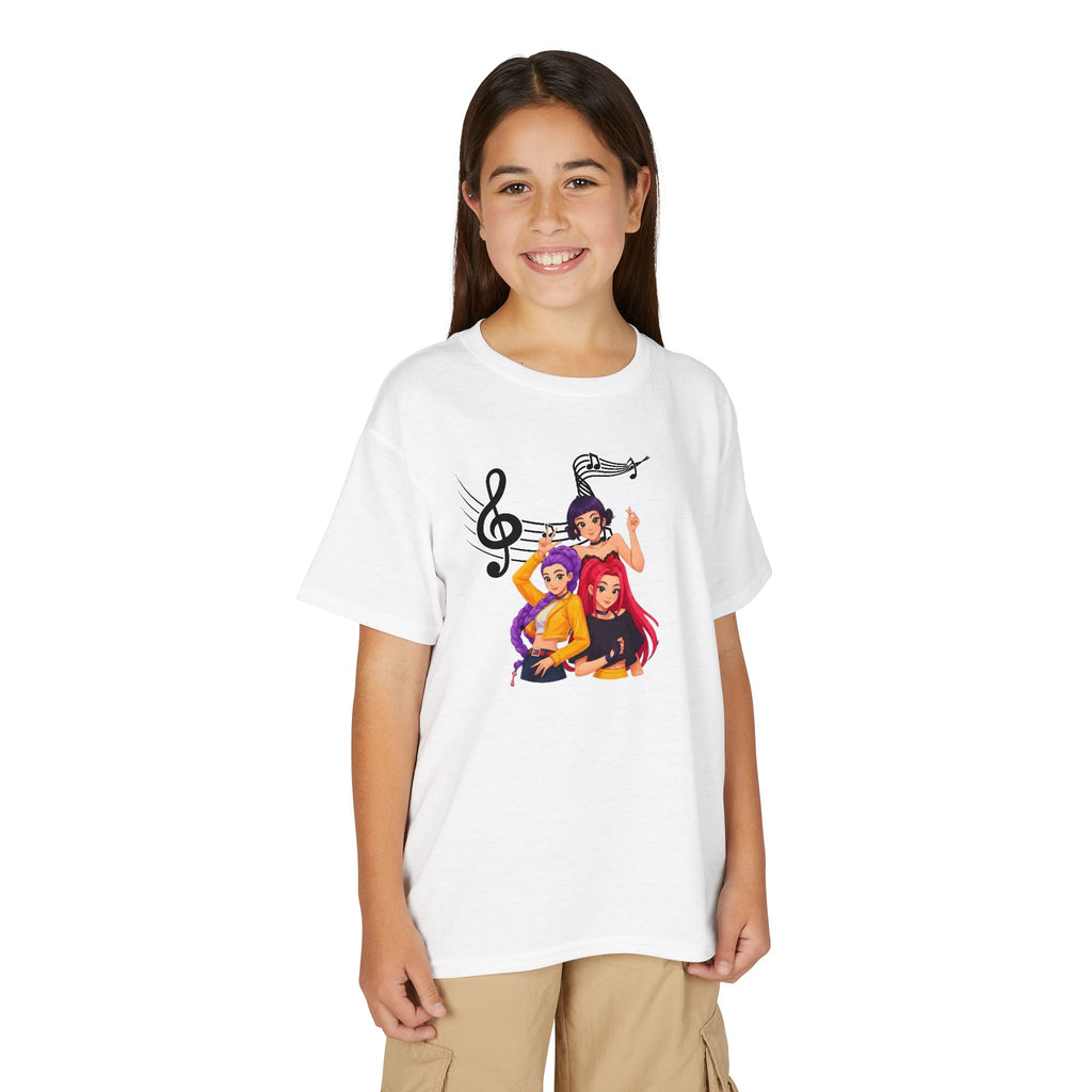 K Pop Demon Hunters- Music Witch T-Shirt — Colorful Girl Trio with Musical Notes