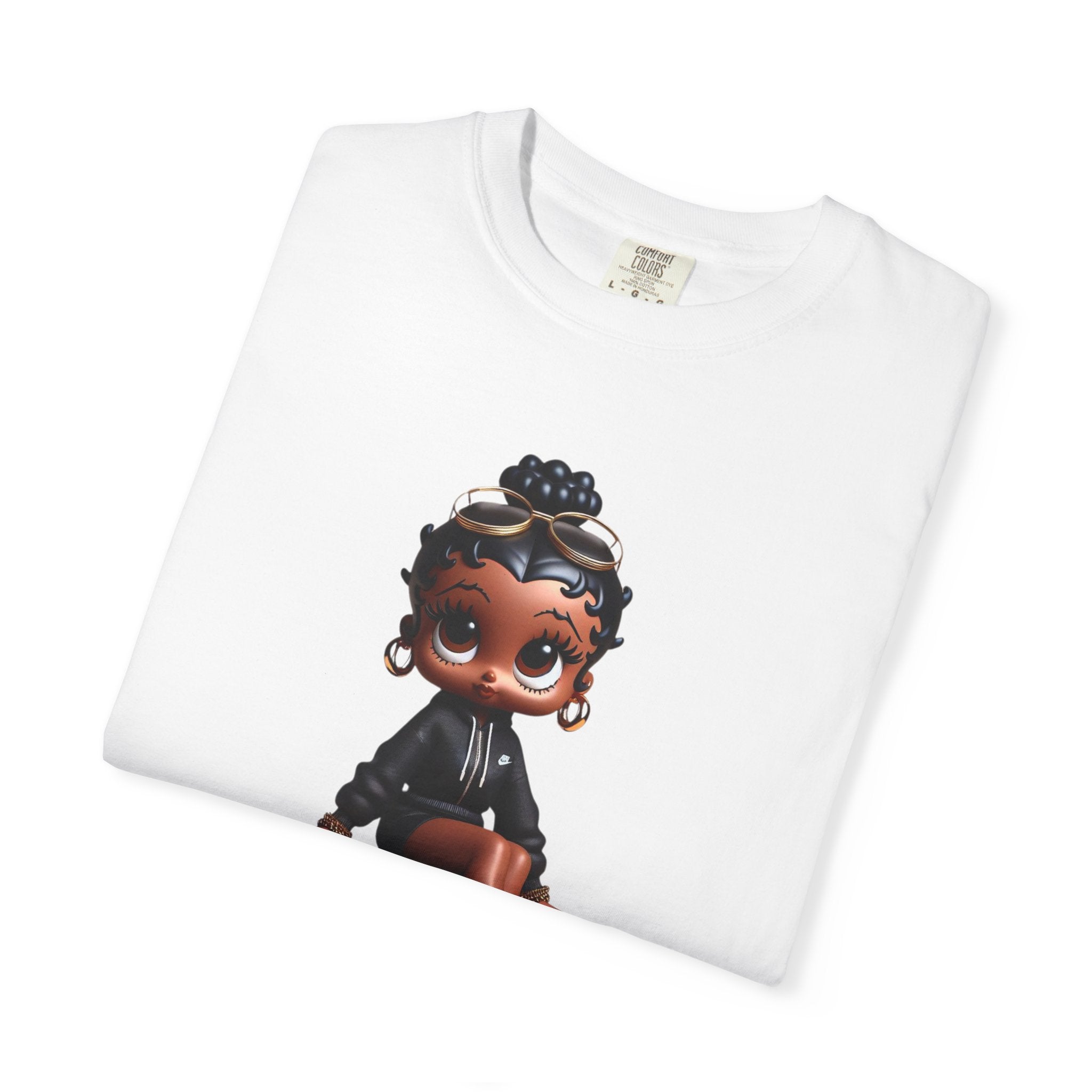 Betty Boop Garment-Dyed T-shirt, Cute Black Doll Tee, Unisex Shirt, Sneaker Box Design, Unique Fashion Gift, Trendy Graphic Tee, Vintage