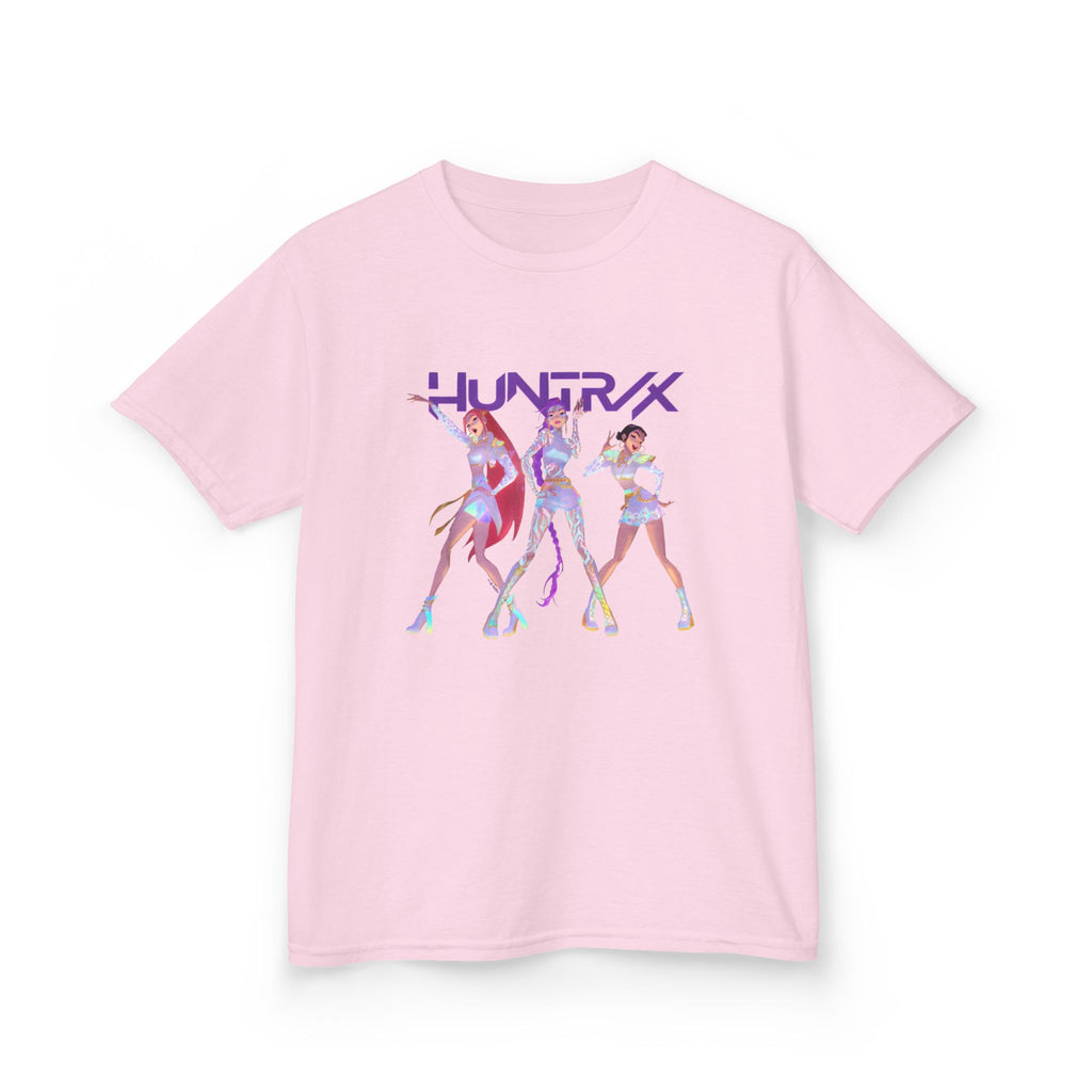 HUNTRIX Anime Girl Trio Retro Futuristic Dance Kids Tee | Neon Cyber Pop