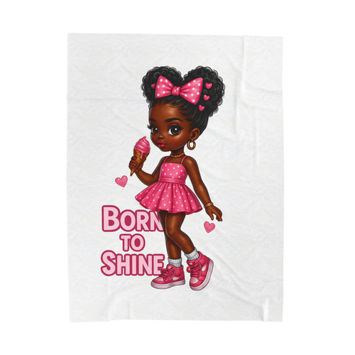 Born to Shine girl illustration Velveteen Blanket | Pink dress, ice cream, hearts