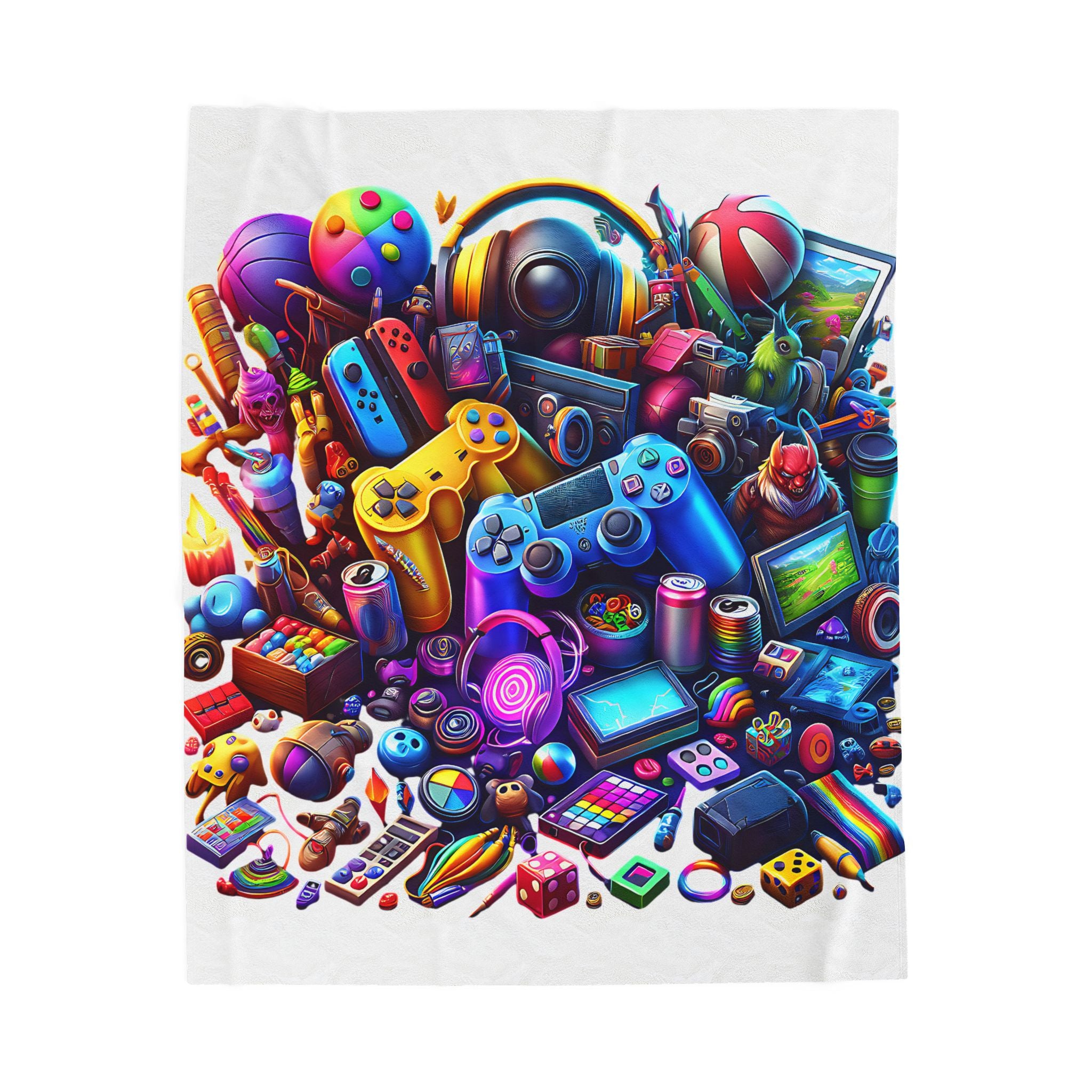 Colorful Video Game Controllers Collage Velveteen Plush Blanket | Gaming Pixels Throw