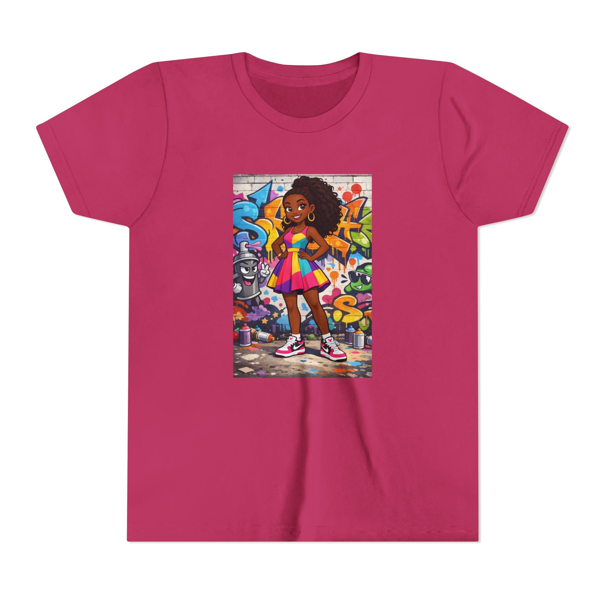 Girl with Boombox Graffiti Youth Tee | Colorful Skateboard Street Art