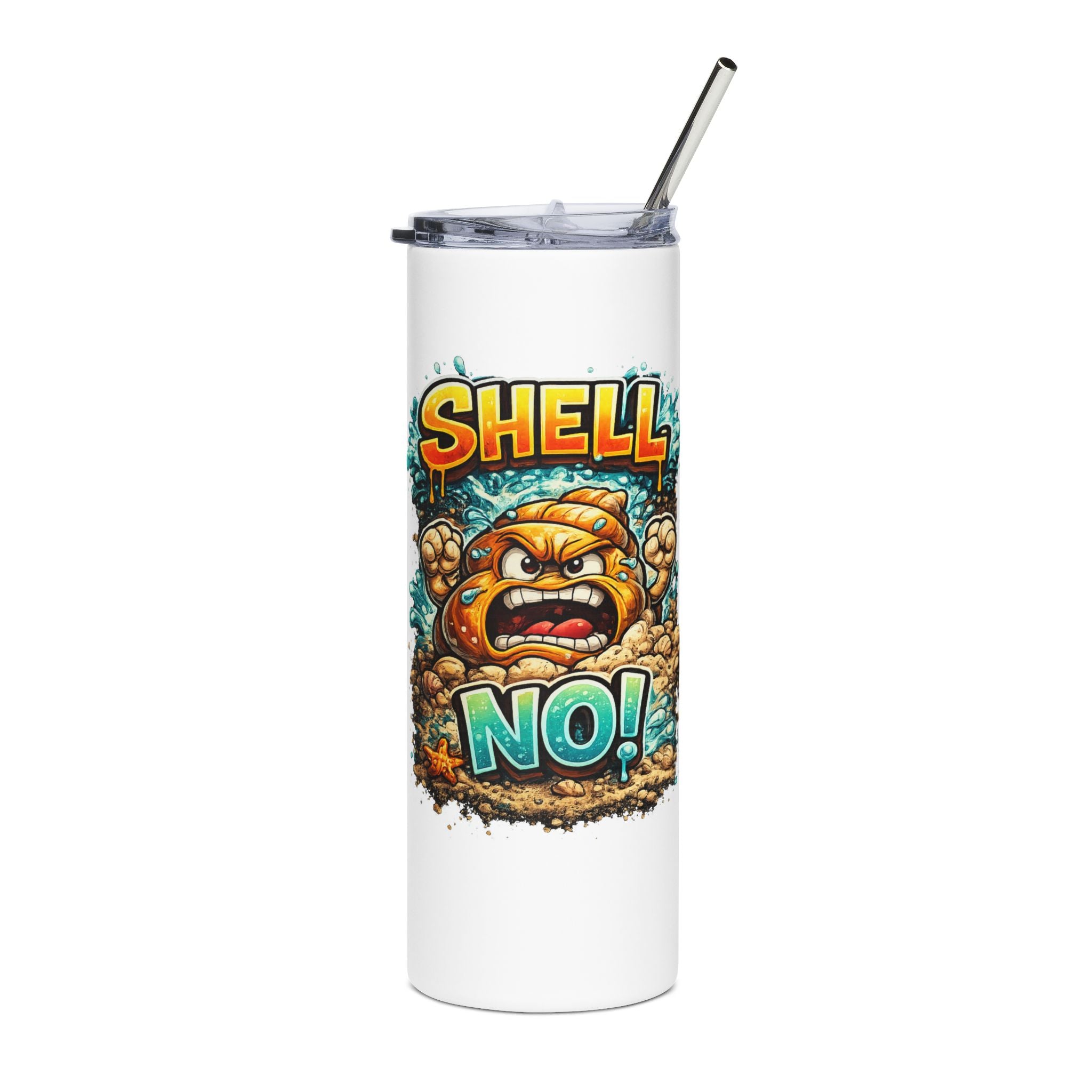 Shell No! Tumbler | Angry Seashell Illustration, 20oz Stainless Steel