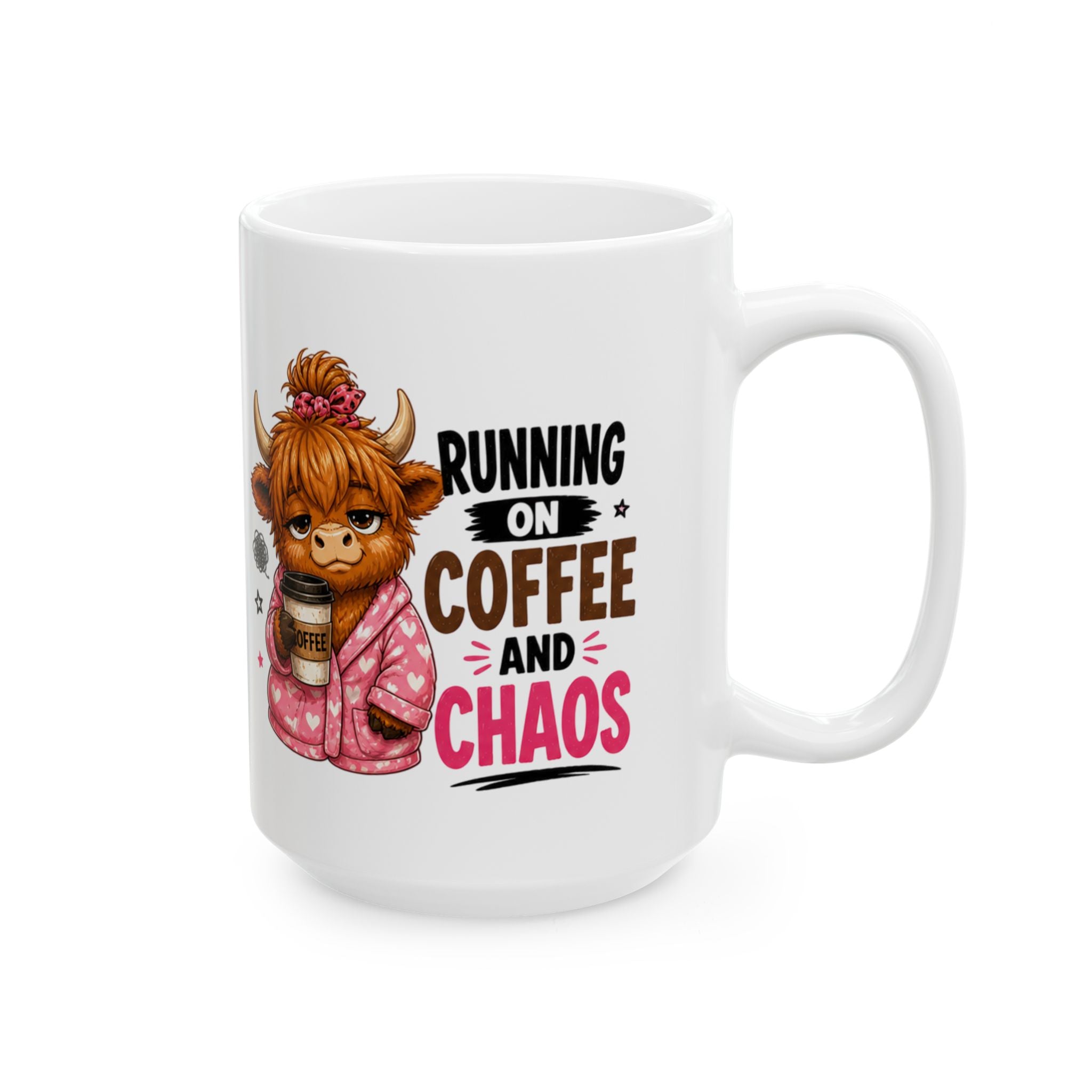 Running on Coffee and Chaos Highland Cow Mug | Cute Cow Coffee Mug