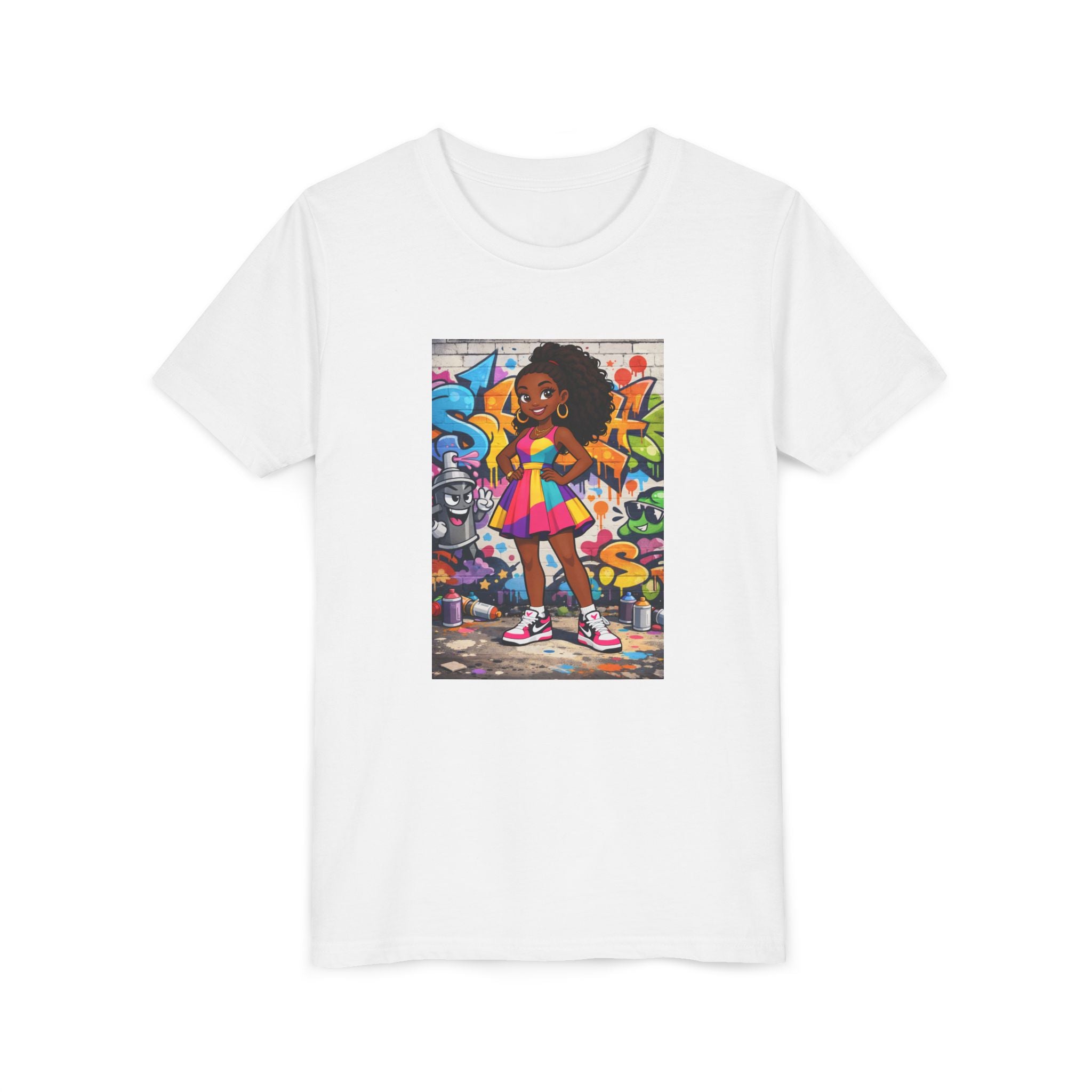 Girl with Boombox Graffiti Youth Tee | Colorful Skateboard Street Art