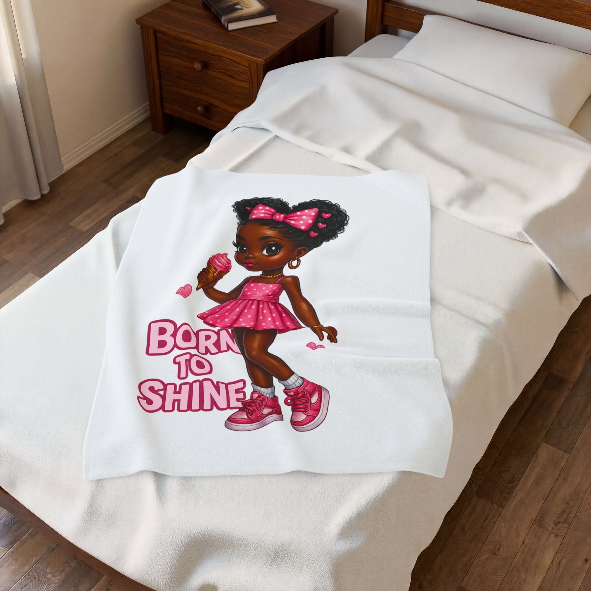 Born to Shine girl illustration Velveteen Blanket | Pink dress, ice cream, hearts