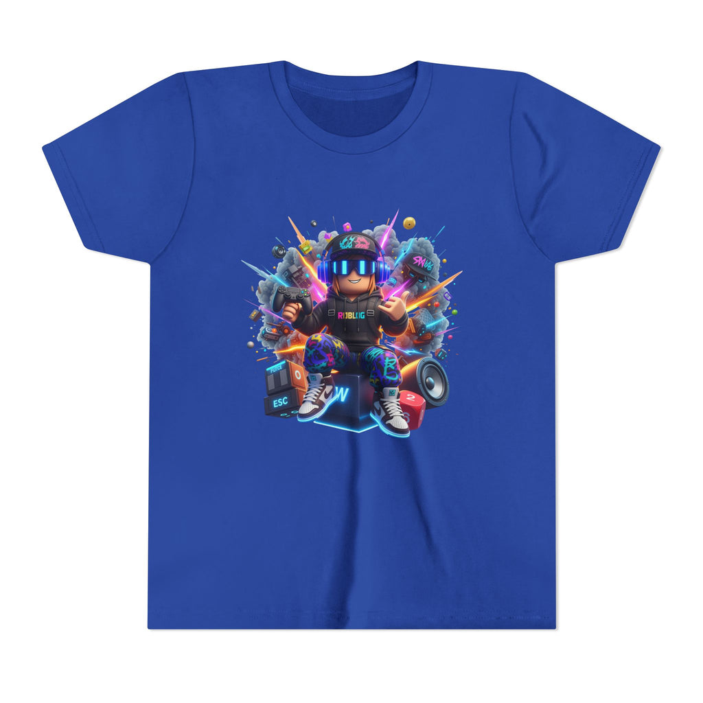 Neon Gamer Character Youth Short Sleeve Tee | Retro Arcade Controller