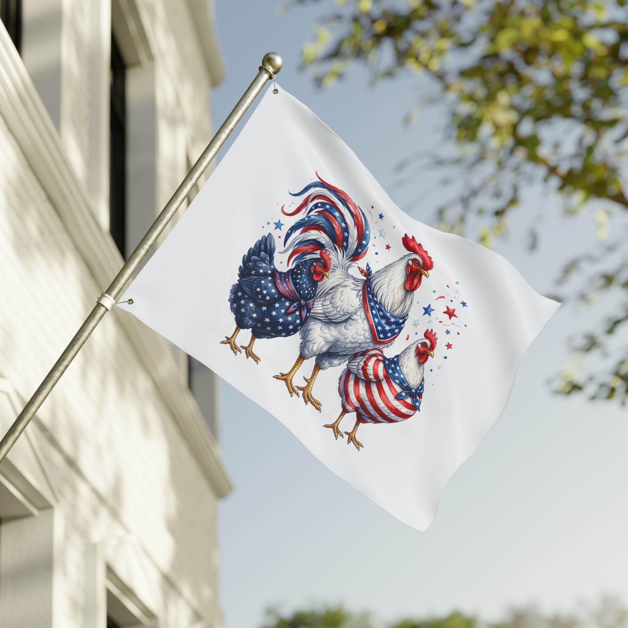 Patriotic Rooster and Hens Double Sided Flag | Flag